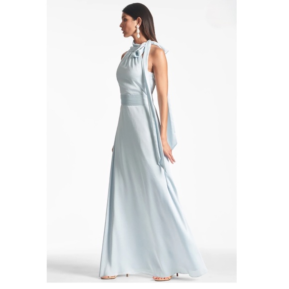 Sachin & Babi Kayla Gown Ice Blue Halter Dress Tie Neck Maxi Sleeveless Size 10 - Picture 1 of 16